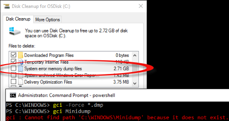 how to delete memory dump files windows 10